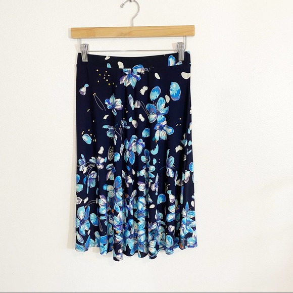 Gilli Blue & Black Floral Midi Skirt Size Small - Picture 1 of 9